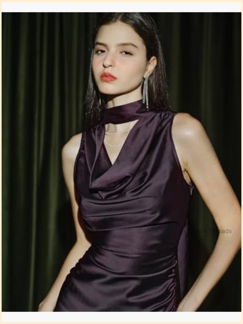 Satin Cowl Neck Sleeveless Midi Dress Party Formal - Picture 6 of 7